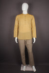 Mustarad Yellow Self Striped Short Kurta with Full Slevees