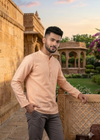 Peach Check Short Kurta with Full Slevees