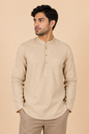 Men's Beige Full Sleeves Solid Short Kurta with Patch Pocket