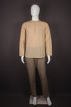 Men's Beige Full Sleeves Solid Short Kurta with Patch Pocket