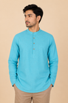 Men's Sky Blue Full Sleeves Casual Short Kurta with Pocket