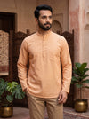 Men's Light Peach Full Sleeves Casual Short Kurta with Pocket