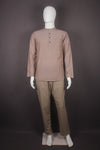 Brownish Grey Solid Cotton Mandarin Collar Short Kurta