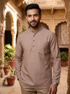 Brownish Grey Solid Cotton Mandarin Collar Short Kurta