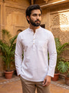 White Short Kurta with Self Striped and Full Slevees