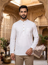 White Short Kurta with Self Striped and Full Slevees