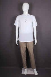 Men's Cotton Half Sleeve Short White Kurta