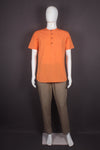 Handwoven Cotton Orange Self Line Short Kurta