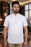 Handwoven Cotton White Self Check Short Kurta