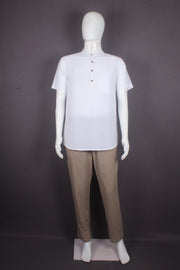 Handwoven Cotton White Self Check Short Kurta