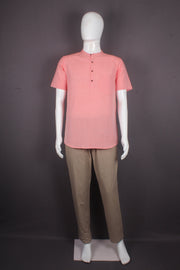 Handwoven Cotton light reddish orange Self Check Short Kurta