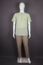 Handwoven Cotton Sea Green Self Line Short Kurta