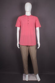 Handwoven Cotton Coral Pink Short Kurta