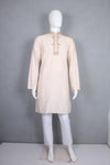 Men's Peach Twill Weave Zardozi Hand Embroidered Festive Long Kurta