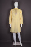 Men's Lemon Yellow Twill Weave Zardozi Hand Embroidered Festive Long Kurta