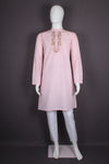 Men's Baby Pink Twill Weave Zardozi Hand Embroidered Festive Long Kurta