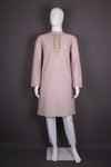 Men's Pink Twill Weave Zardozi Hand Embroidered Festive Long Kurta
