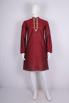 Men's Apple Red Twill Weave Zardozi Hand Embroidered Festive Long Kurta