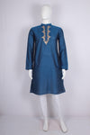 Men's Navy Blue Twill Weave Zardozi Hand Embroidered Festive Long Kurta