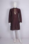 Men's Mahogany Red Twill Weave Zardozi Hand Embroidered Festive Long Kurta