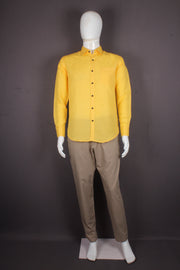 Lemon Yellow Linen Mandarin Collar Full Shirt