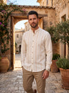 Men's Cream Full Slevees Shirt with Self Striped
