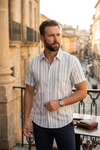 Off White and Ash Grey Arrow Lining Patterned Hand Block Printed Half Shirt