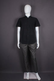 Men's Black Cotton Half Sleeve Shirt with Grid Pattern