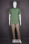 Men's Cotton Green Half Sleeve Shirt with Stripe Pattern