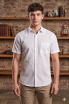 Men's Cotton White Half Sleeve Shirt with Self Check