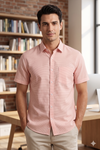 Men's Cotton Peach Half Sleeve Shirt with Self Striped