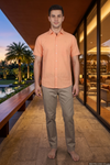Men's Cotton Orange Half Sleeve Shirt with Self Line