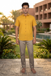 Men's Cotton Mustard Yellow Half Sleeve Shirt with Self Line