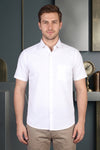 Men's Cotton White Half Sleeves Shirt with Self Check