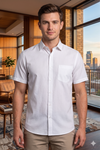 Men's Cotton White Half Sleeves Shirt with Self Line
