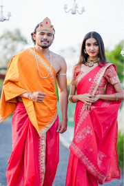 Orange Red Dhoti Dupatta