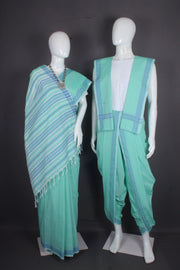 Jungle Green Aahar Joda with Blue Stripes Border