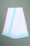 White Dhoti Dupatta Set with Blue Border