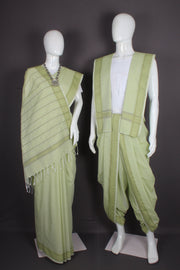 Traditional Handloom Joda Set in Green with Sea Green Border