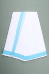 White Dhoti Dupatta with Sky Blue Border