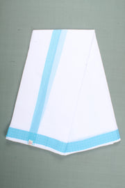 White Dhoti Dupatta with Sky Blue Border