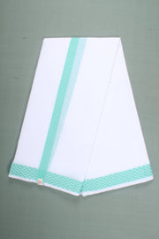 White Dhoti Dupatta with Sea Green Border