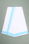 White Dhoti Dupatta with Sky Blue Dobby Border
