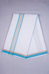 White Kids Dhoti Dupatta with Brown and Blue Border