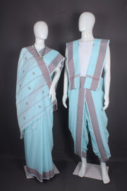 Sky Blue Dobby Aahar Joda with Maroon Border