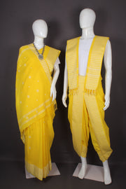 Traditional Handloom Joda Set in Vibrant Yellow with Dobby and Booti Work