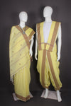 Vibrant Yellow with Maroon Stripes Handwoven Pure Cotton Dhoti, Dupatta, and Saree Set