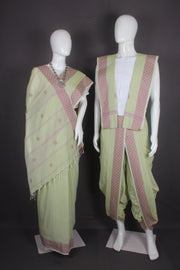 Traditional Indian Ensemble: Matching Dhoti, Dupatta, and Saree