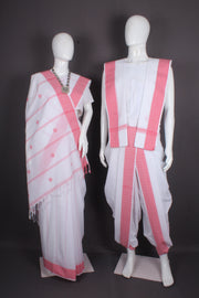 Traditional Handloom Cotton Saree and Dhoti Dupatta Set with Dobby