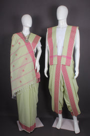 Traditional Handloom Joda Set in Lime Green with Magenta Dobby Border